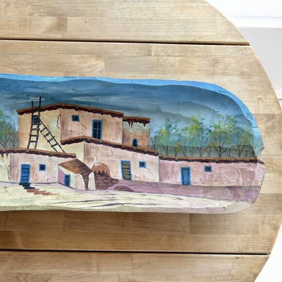 MEXICAN FOLK ART Hand Carved Decorative WOOD DISPLAY BOWL SIGNED PAINTED PUEBLO - Picture 5 of 16